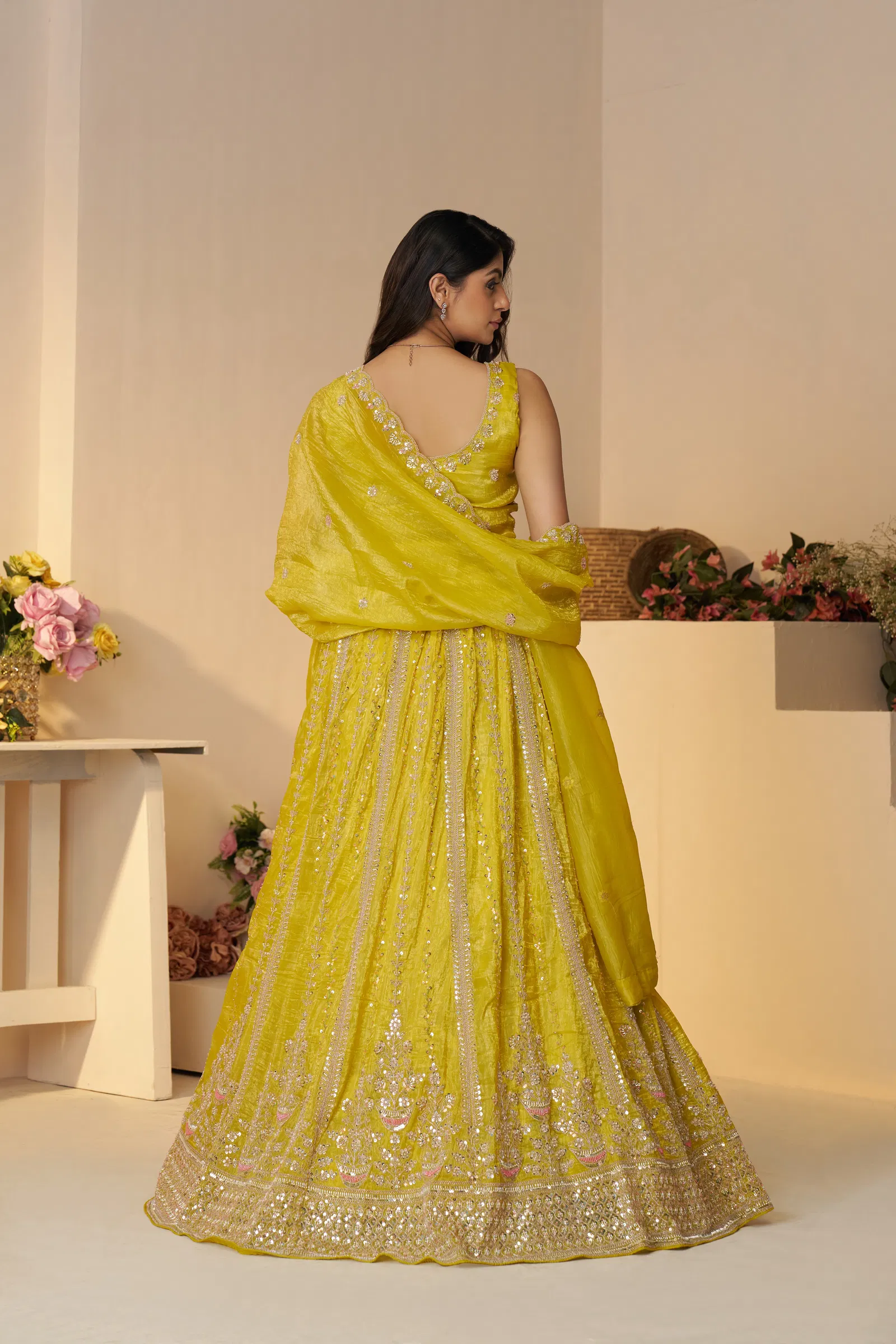 Kf 44 Yellow Jimmy Choo Embroidered Bridal Lehenga Wholesale In India